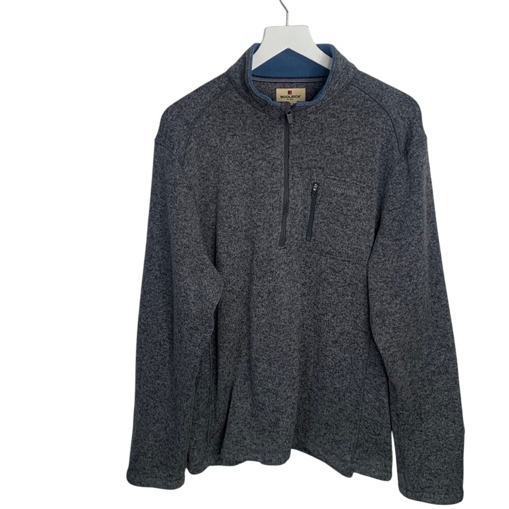 Woolrich Men's Salt Pepper Angler Fleece 1/4 Zip Pullover Sweater M-050 Size XL